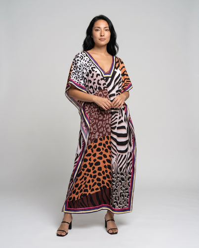 Damen Maxikleid mit aufregendem Tiermuster und elastischem Bund EB