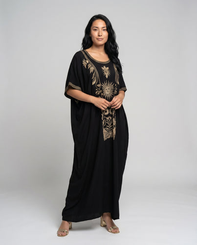 Damen Maxikleid mit aufwendiger Goldstickerei EB