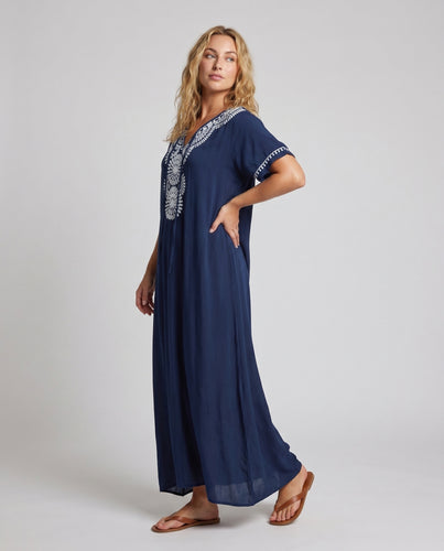 Damen Maxikleid mit besticktem V-Ausschnitt EB