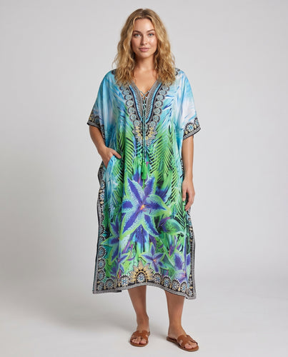 Damen Maxikleid mit buntem, floralem Design und seitlichen Schlitzen EB