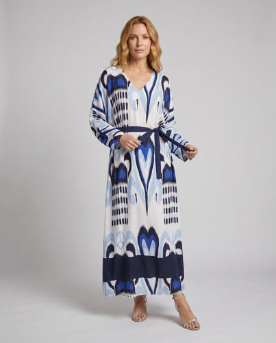 Damen Maxikleid mit elegantem V-Ausschnitt und buntem Druck EB