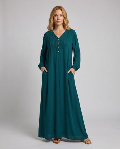Damen Maxikleid mit elegantem V-Ausschnitt und Knopfdetails EB