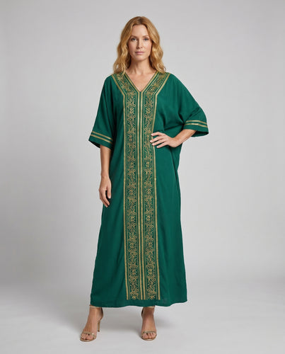 Damen Maxikleid mit elegantem V-Ausschnitt und kunstvoller Stickerei EB