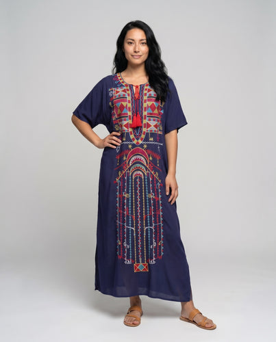 Damen Maxikleid mit exquisiter Stickerei und elegantem V-Ausschnitt Heidi Mode