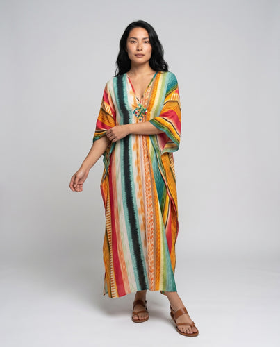 Damen Maxikleid mit faszinierendem Pfauenmotiv Heidi Mode