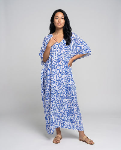 Damen Maxikleid mit fließendem Leopard-Muster und tiefem V-Ausschnitt Heidi Mode