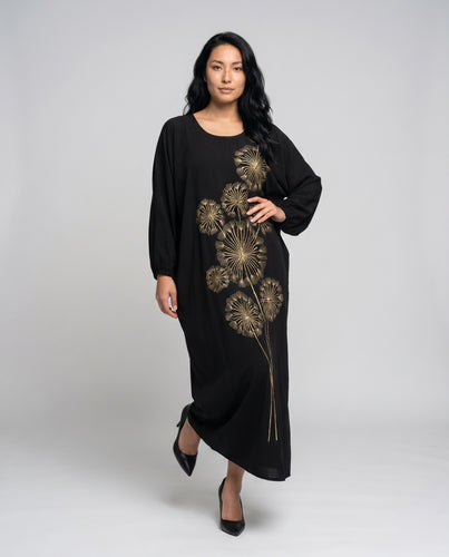 Damen Maxikleid mit floralem Bestickungsdesign und elegante Ballonärmel Heidi Mode