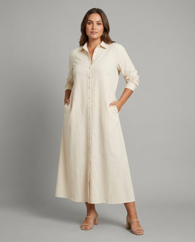 Damen Maxikleid mit Knopfdetails und luftigen Ärmeln Heidi Mode