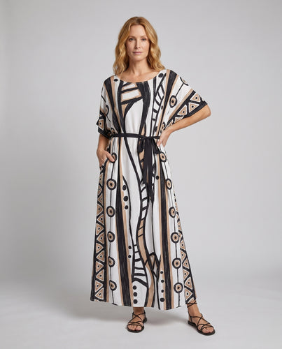 Damen Maxikleid mit kunstvollem Grafikdesign und lässigem Schnitt Heidi Mode