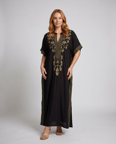Damen Maxikleid mit kunstvoller Goldstickerei Heidi Mode