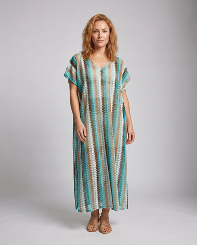 Damen Maxikleid mit seitlichen Schlitzen und wave-muster Heidi Mode