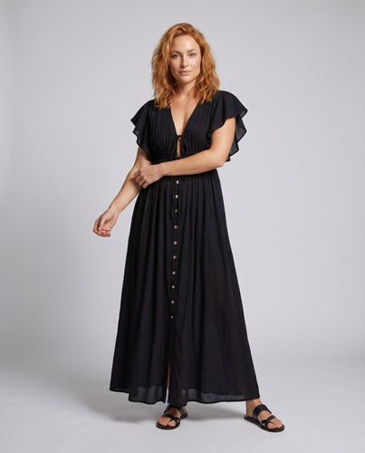 Damen Maxikleid mit tiefem V-Ausschnitt und elastischem Bund Heidi Mode