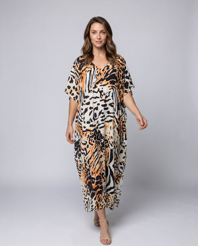 Damen Maxikleid mit tierischem Print und fließendem Schnitt Heidi Mode