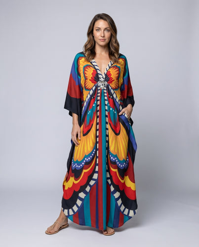 Damen Maxikleid mit tierischem Print und floralen Akzenten Heidi Mode
