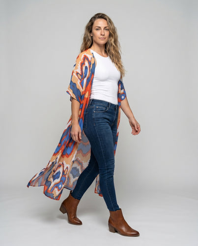 Damen Modischer Kimono mit buntem Muster Heidi Mode