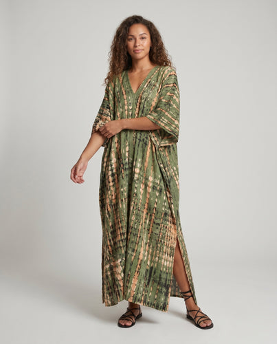 Damen Sommerliches Maxikleid mit V-Ausschnitt und Seitenschlitzen Heidi Mode