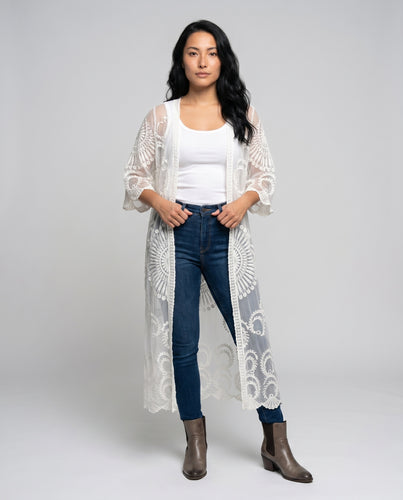 Damen Spitzen-Kimono mit einzigartigem floralen Design Heidi Mode