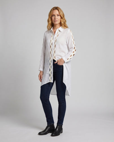 Damen Strandhemd mit elegantem Lochmuster und langem Schnitt Heidi Mode