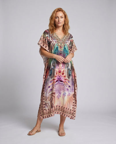 Damen Strandkaftan mit buntem Digitaldruck Heidi Mode