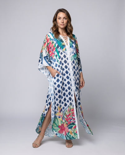 Damen Strandkaftan mit floralen Akzenten und luftiger Schnitt Heidi Mode