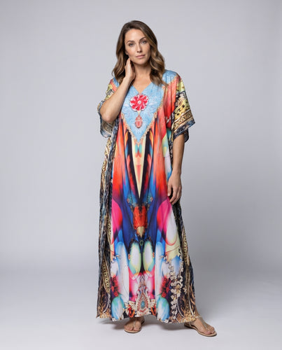 Damen Strandkaftan mit kunstvollem Farbverlauf und V-Ausschnitt Heidi Mode