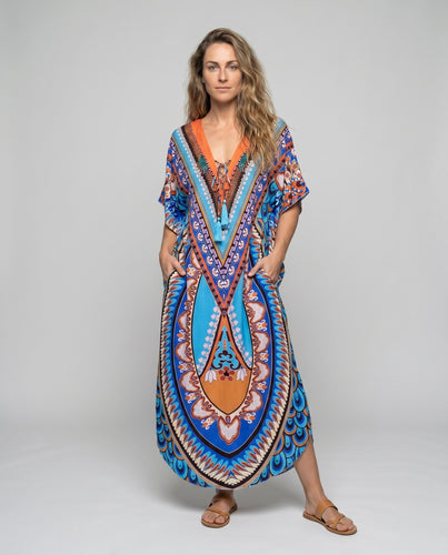 Damen Strandkaftan mit kunstvollem Muster Heidi Mode