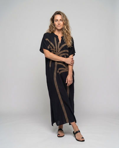 Damen Strandkaftan mit kunstvoller Palmenstickerei Heidi Mode