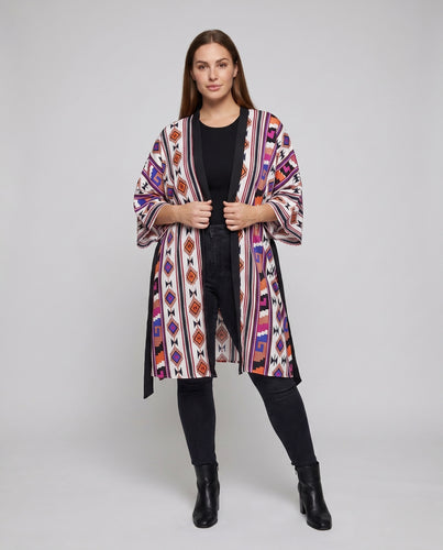 Damen Strandkimono mit buntem Aztekenmuster Heidi Mode