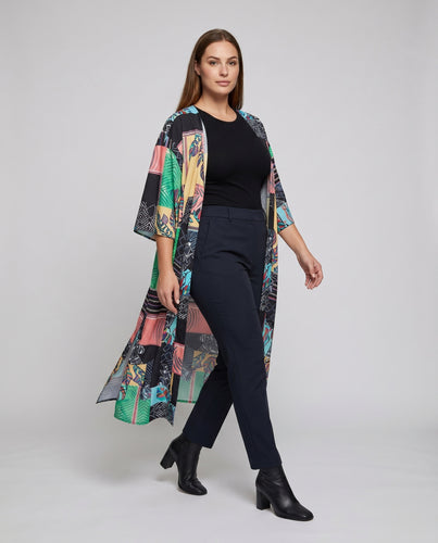 Damen Strandkimono mit buntem Patchwork-Muster Heidi Mode