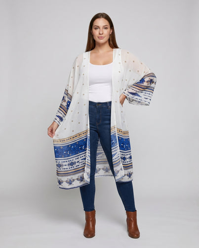 Damen Strandkimono mit detailliertem ethnischem Design Heidi Mode