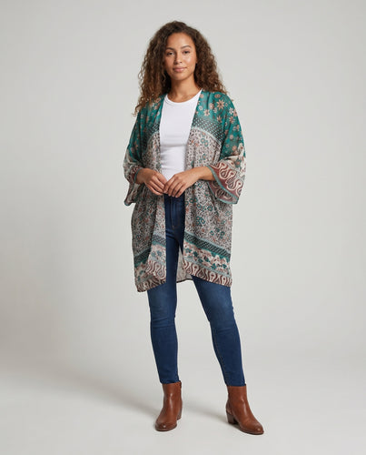 Damen Strandkimono mit eleganten Musterungen Heidi Mode