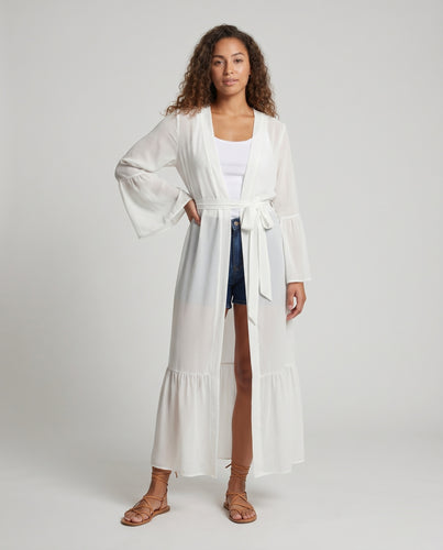 Damen Strandkimono mit fließendem Schnitt und eleganten Rüschendetails Heidi Mode