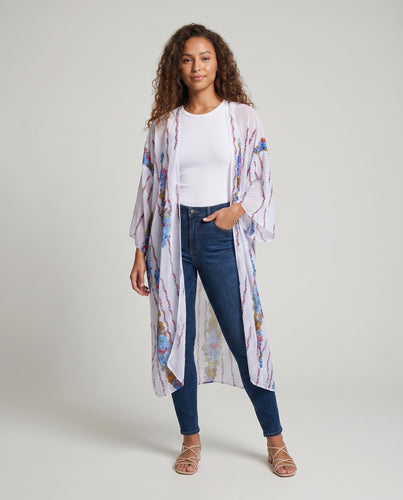Damen Strandkimono mit floralem Design und tiefen Seitenschlitzen Heidi Mode