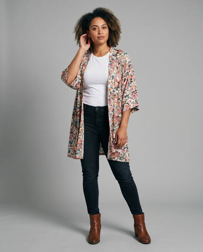 Damen Strandkimono mit floralem Muster und lockerem Schnitt Heidi Mode