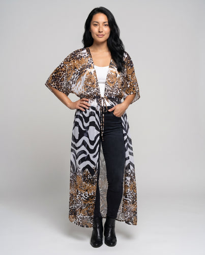 Damen Strandkimono mit kunstvollem animalischen Druck Heidi Mode