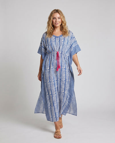 Damen Strandkleid im modernen Kaftan-Stil mit seitlichem Bindeband Heidi Mode