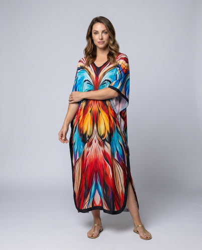 Damen Strandkleid mit kunstvollem Blumenmuster Heidi Mode