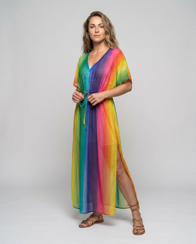 Damen Strandkleid mit tiefem V-Ausschnitt und elastischem Taillenband Heidi Mode