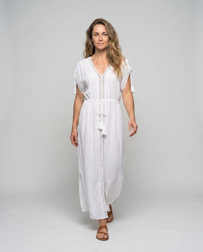 Damen Strandkleiderrobe mit floralen Häkelverzierungen Heidi Mode