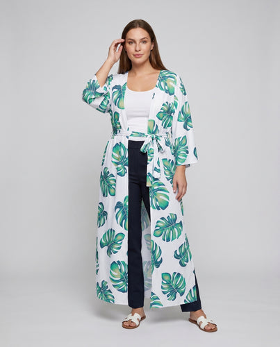 Damen Strandmaxikleid mit tropischem Blattmuster Heidi Mode