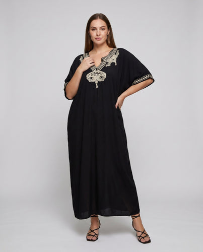 Damen Strandrobe mit kunstvoller Bestickung und elegantem V-Ausschnitt Heidi Mode