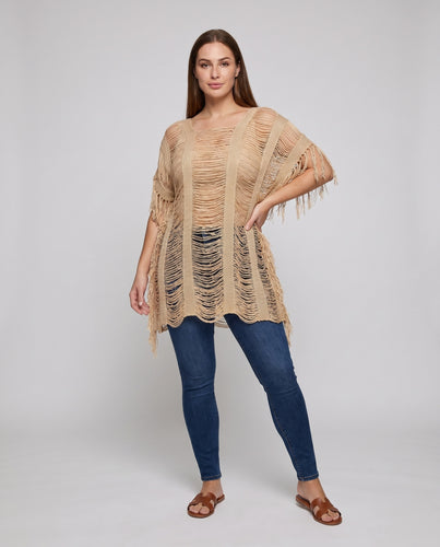 Damen Strandtunika aus luftigem Fransenmaterial Heidi Mode
