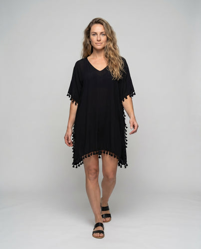 Damen Strandtunika mit buntem Schlangenmotiv und eleganten Häkelverzierungen Heidi Mode