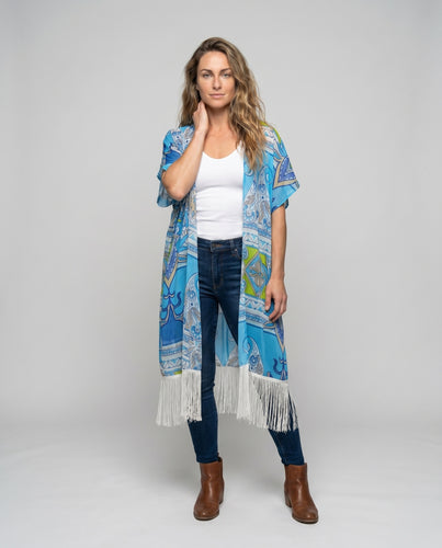 Damen Strandtunika mit elegantem Muster und Fransen Heidi Mode