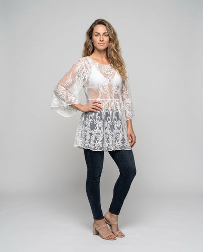 Damen Transparente Häkel-Strandtunika Heidi Mode