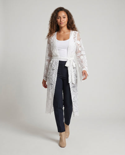 Damen transparenter Spitzenkimono mit romantischem Design Heidi Mode