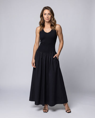Damen nan ärmelloses Trägerkleid mit geripptem Oberteil und weitem Faltenrock