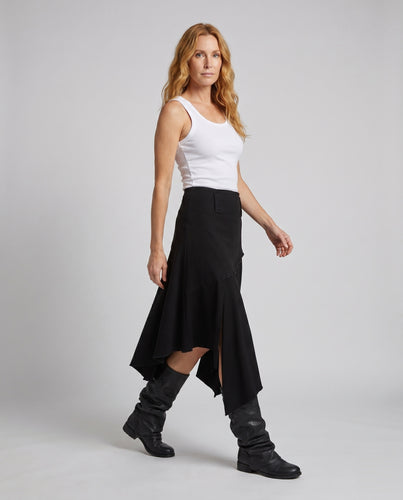 Damen nan asymmetrischer Stufen-Midirock mit hohem Bund, stufigen Lagen und ausgestellter A-Linie