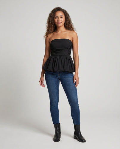Damen nan Bandeau-Top mit taillierter Corsage und gerafftem Volant
