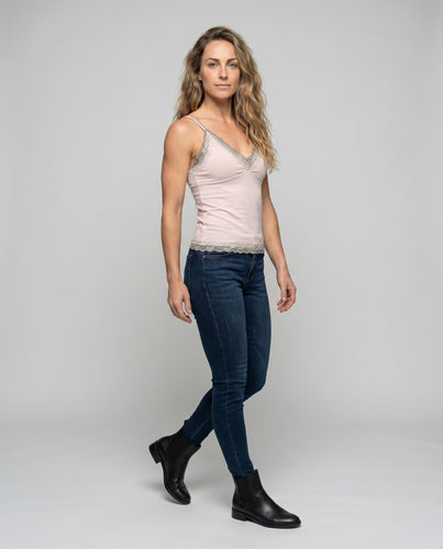 Damen nan doppellagiges formgebendes Cami mit integriertem Bustier und feiner Spitzenkante